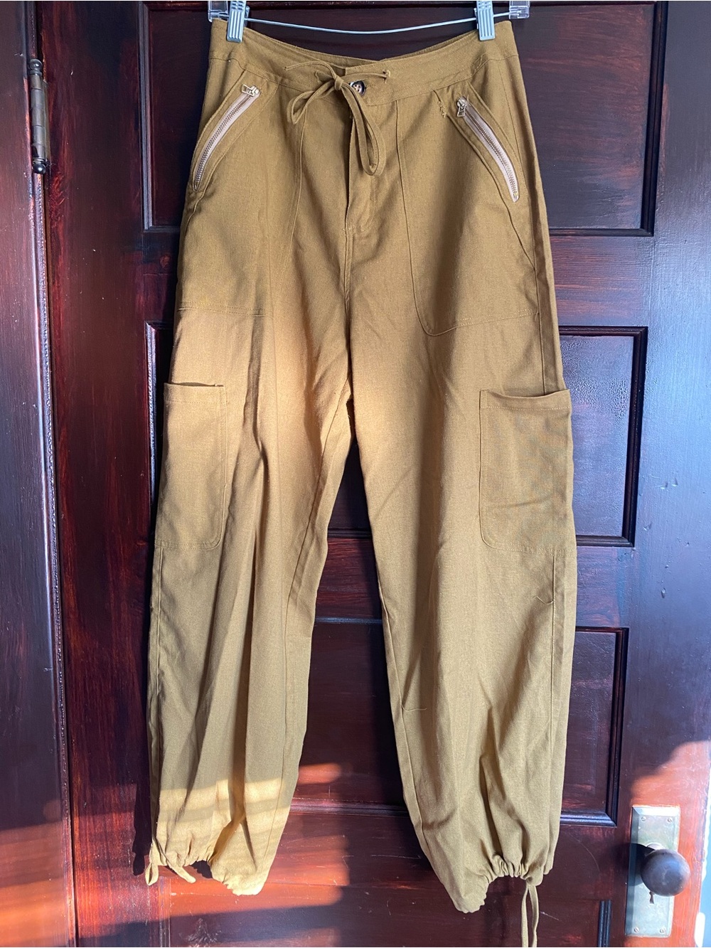 Linen Blend Utility Cargo Jogger Pants – Mustard / Ochre Brown